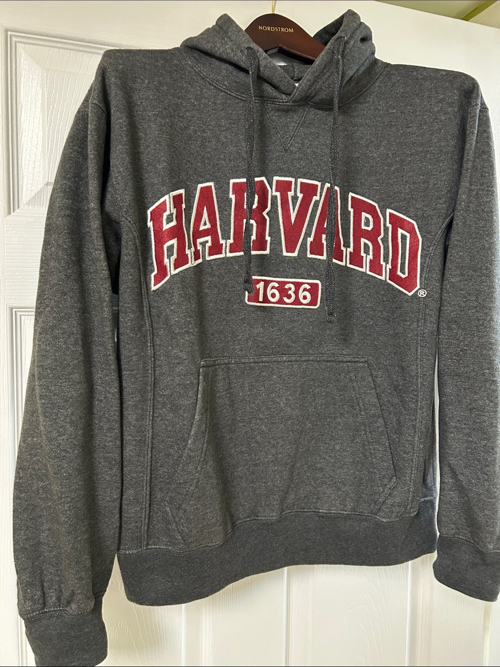 Harvard Charcoal Gray Pullover Hoodie with Crimson Logo